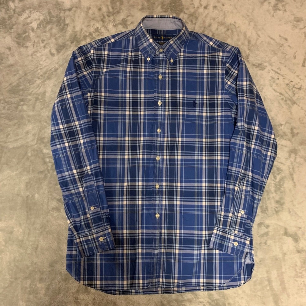 Polo Ralph Lauren Cotton Stretch Button Down Shirt Men S Blue Plaid Long Sleeve